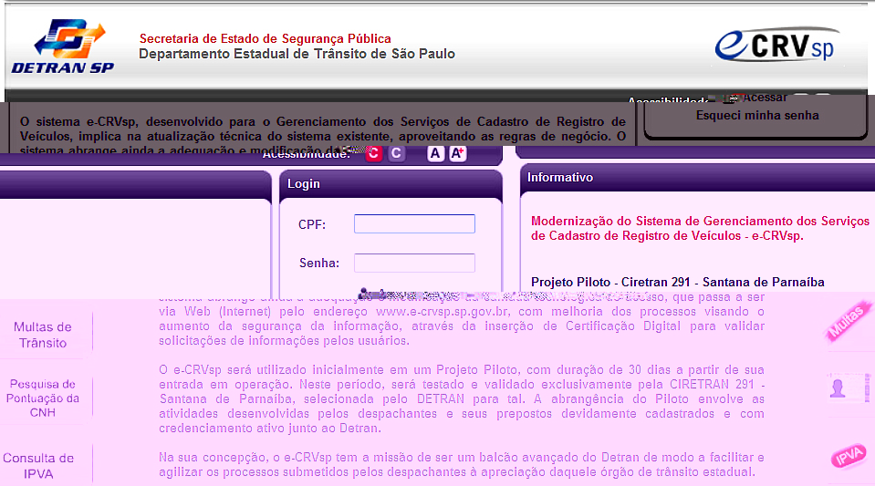 Tela Inicial e-CRV